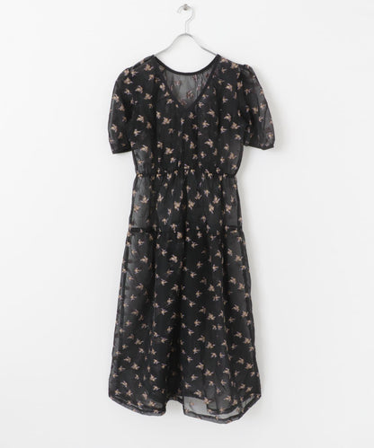 透視提花連衣裙