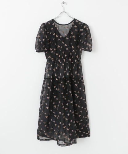 透視提花連衣裙