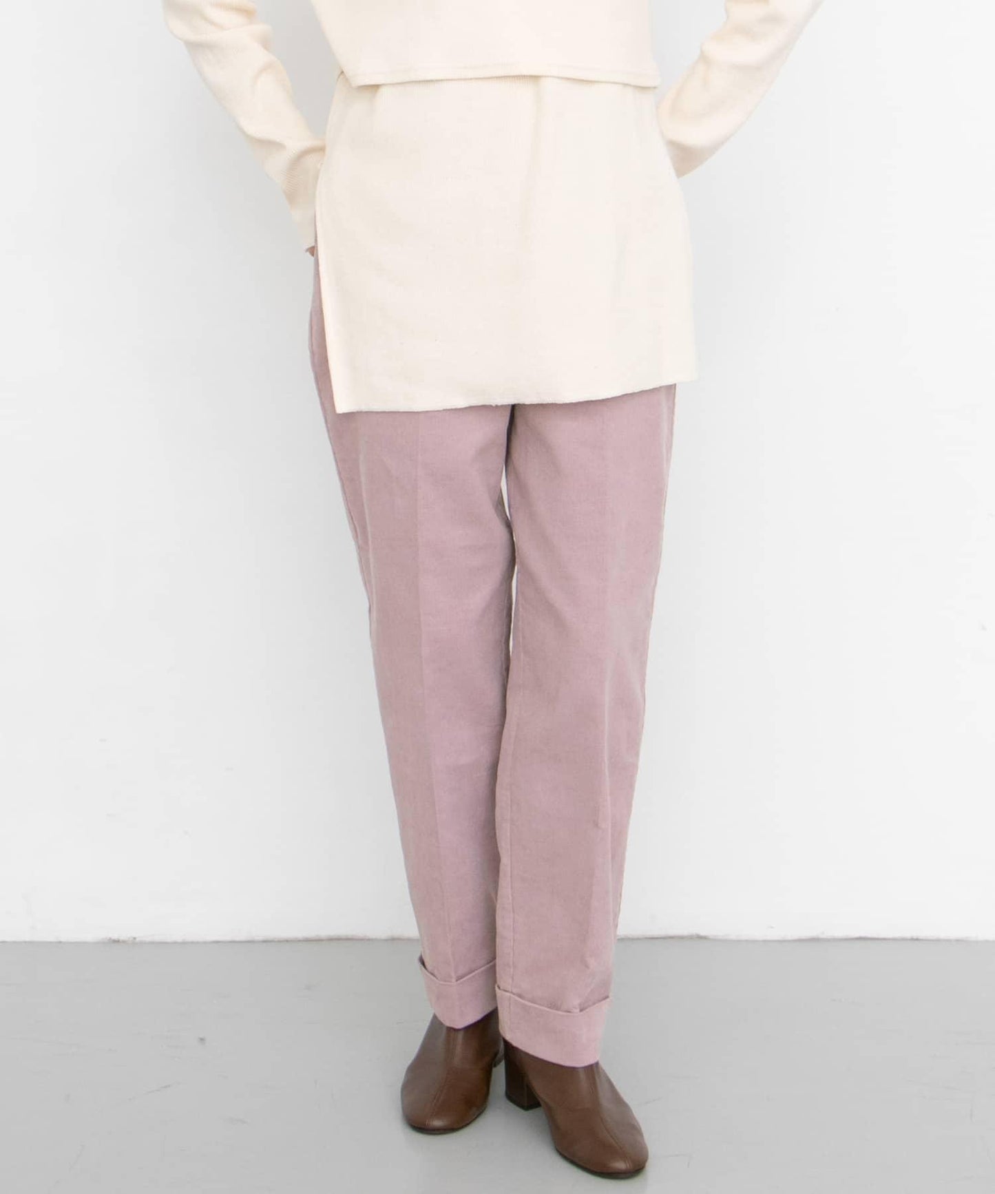 燈芯絨翻邊長褲∴