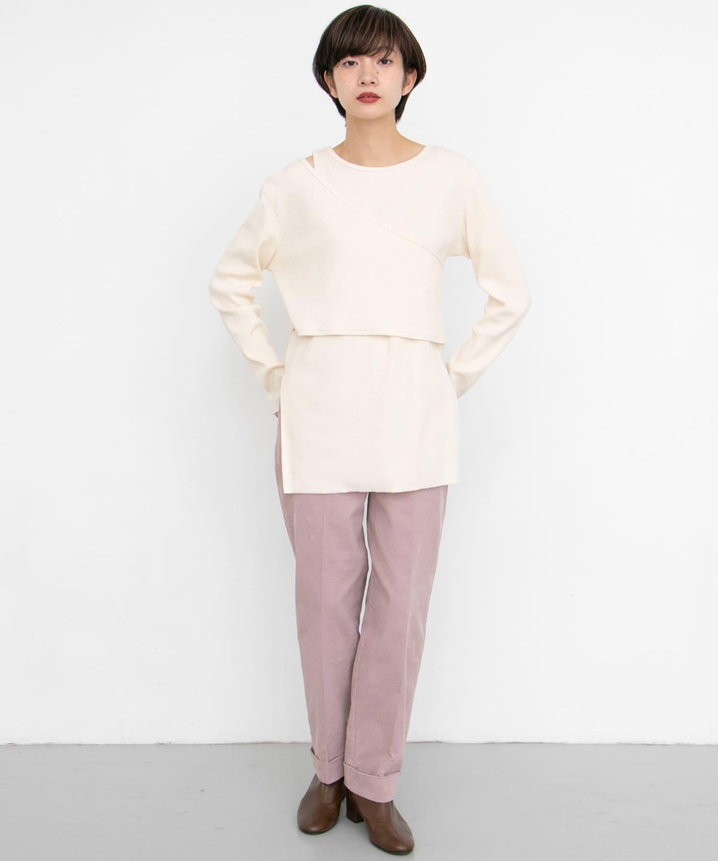 燈芯絨翻邊長褲∴