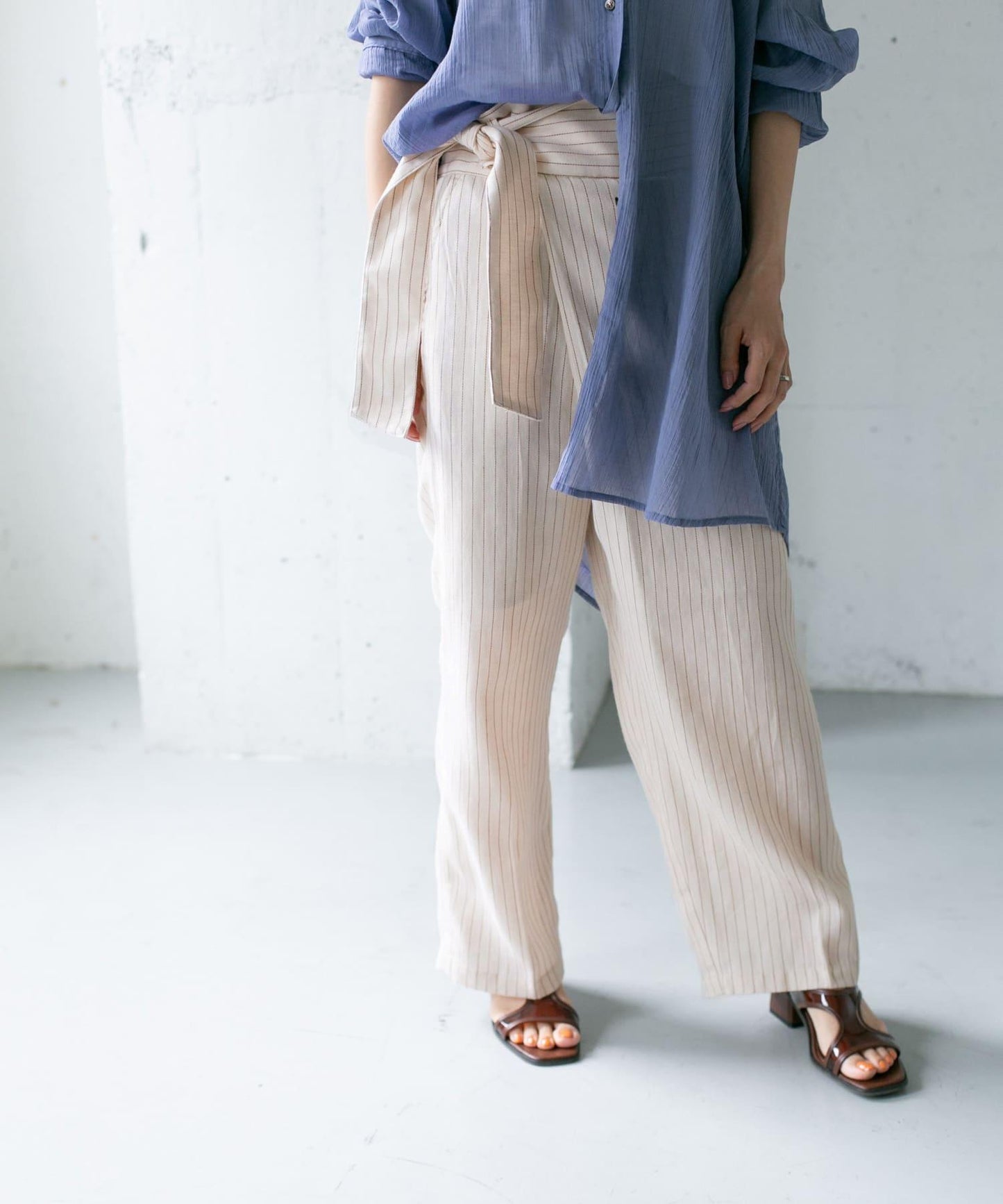 亞麻混紡裹身褲∴