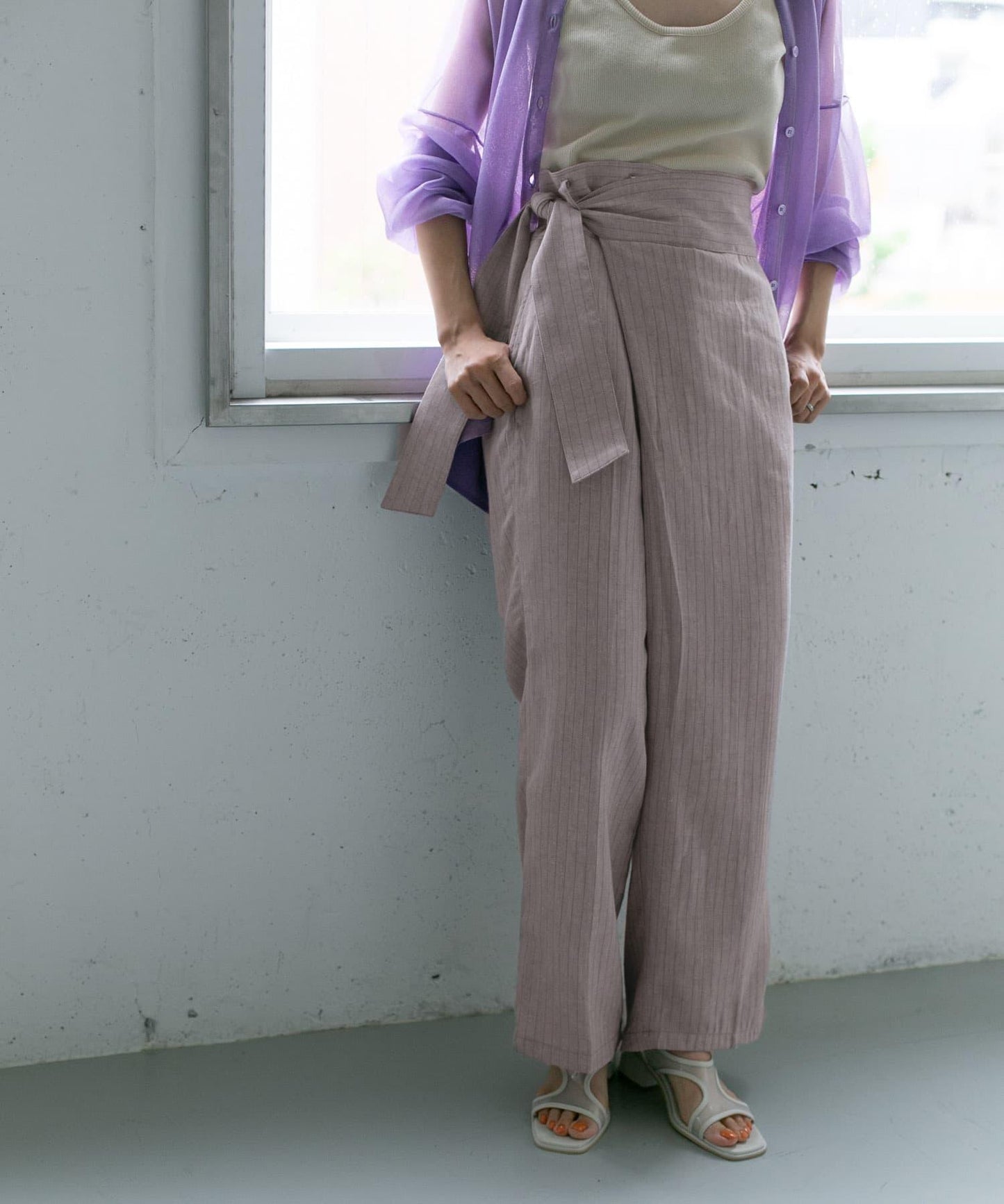 亞麻混紡裹身褲∴