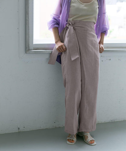 亞麻混紡裹身褲∴