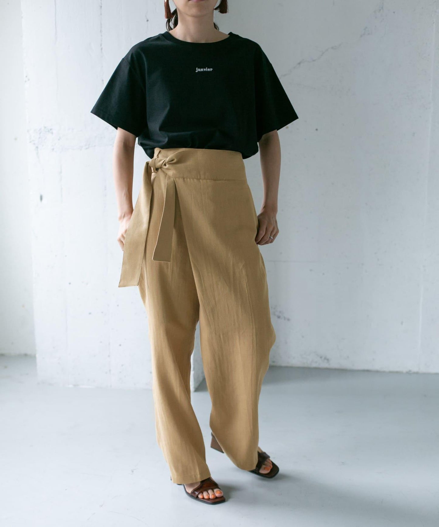 亞麻混紡裹身褲∴