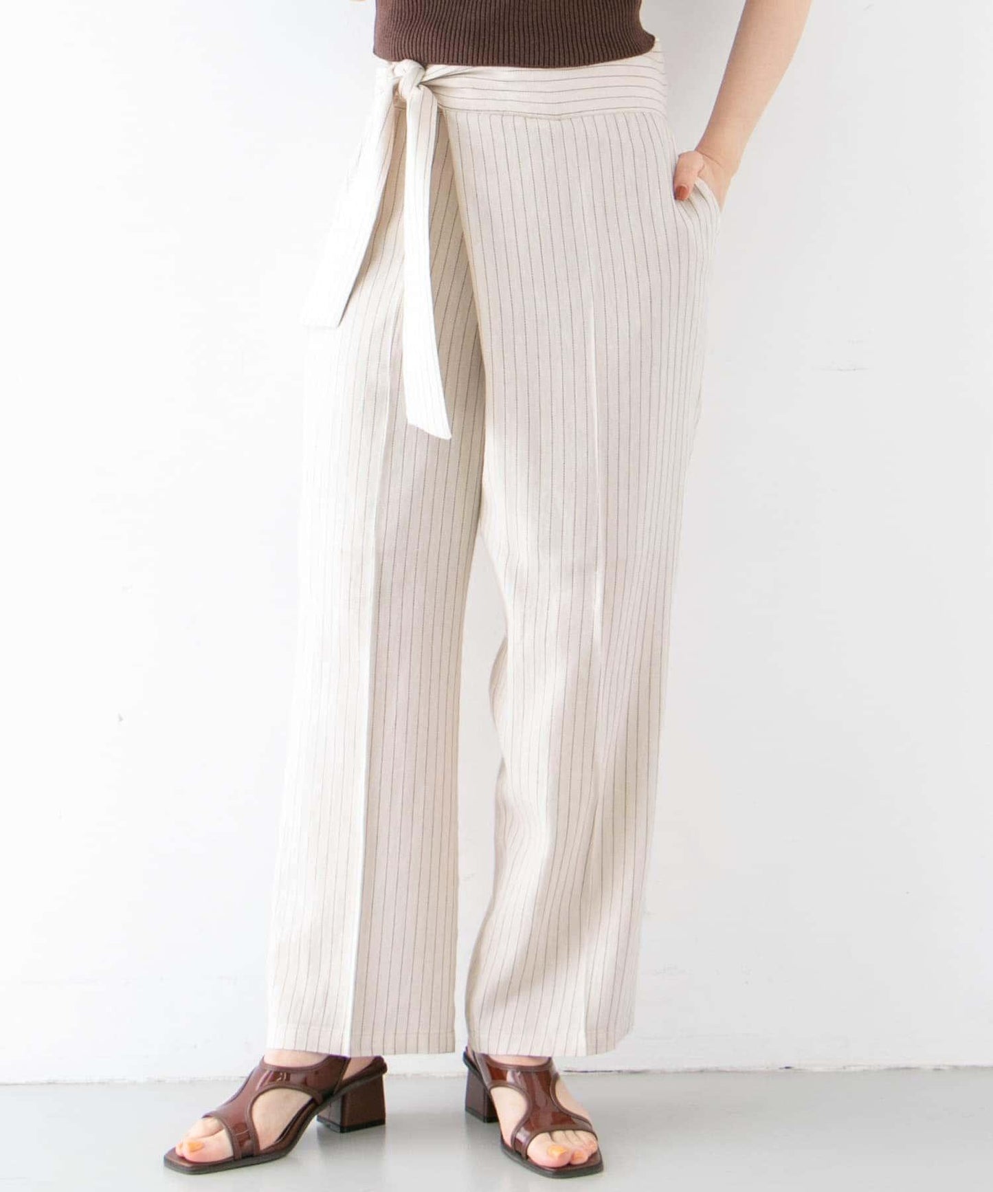 亞麻混紡裹身褲∴