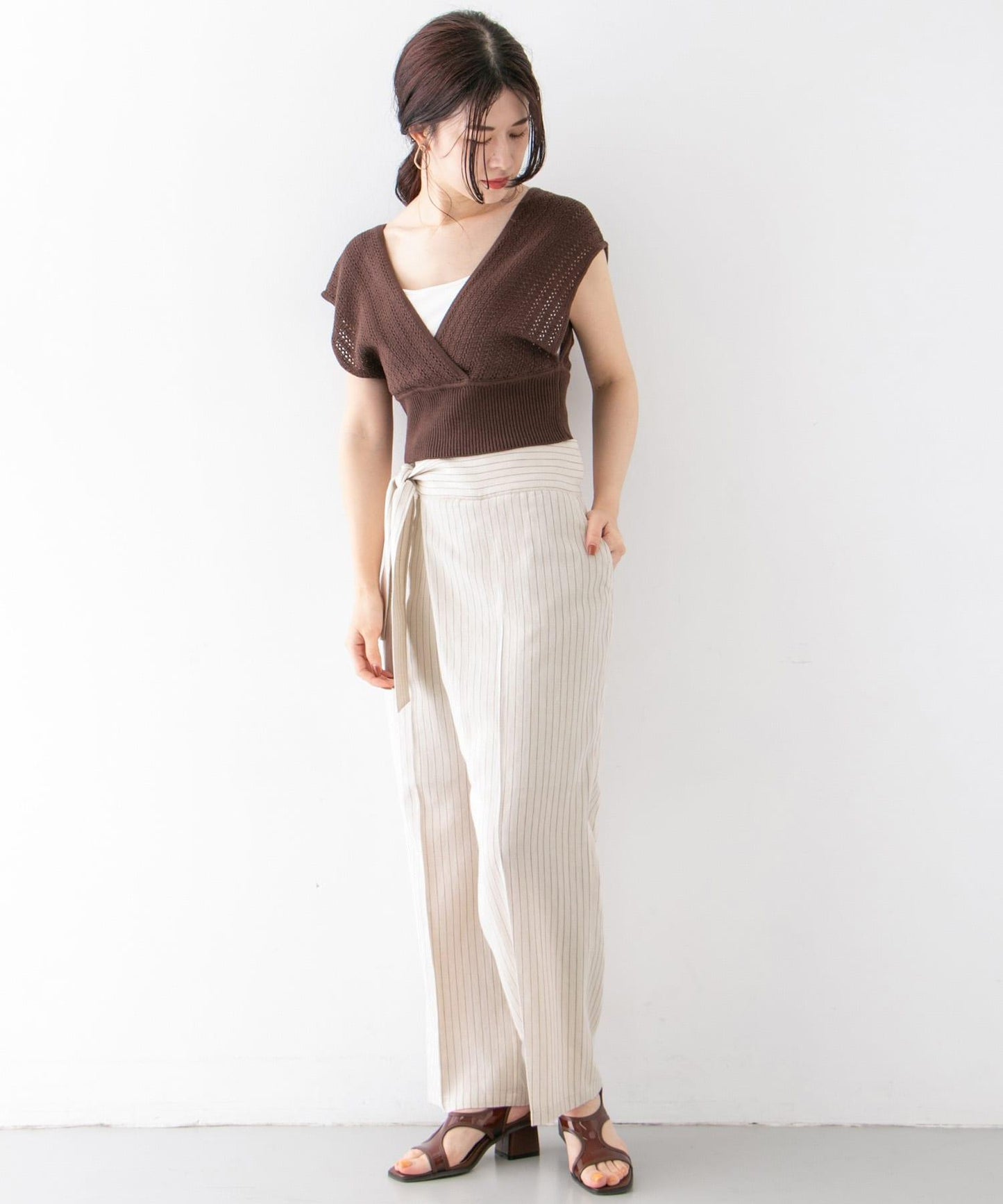 亞麻混紡裹身褲∴