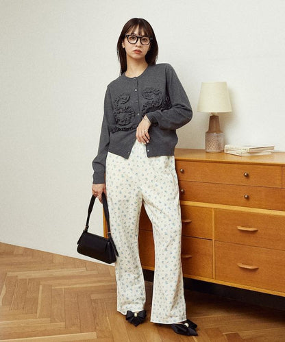 荷葉邊藝術圓領針織開衫