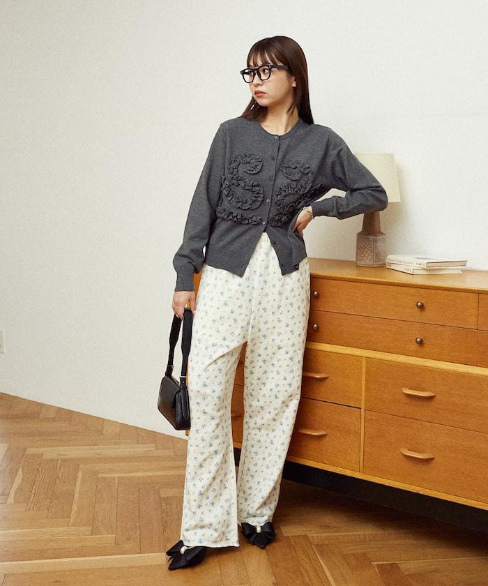 荷葉邊藝術圓領針織開衫