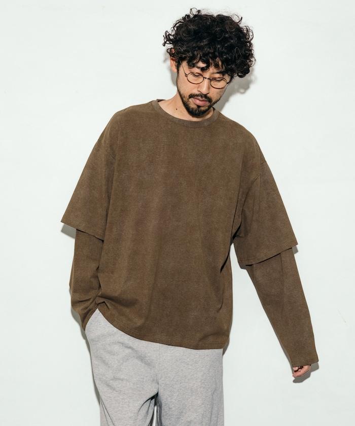 寬鬆版型化學印花疊穿長袖T恤