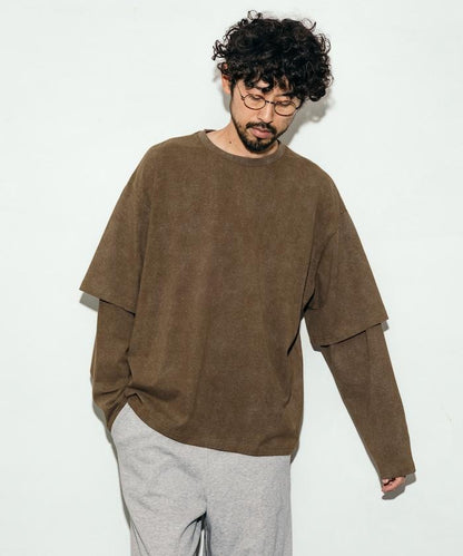 寬鬆版型化學印花疊穿長袖T恤