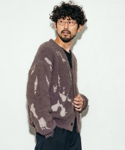 寬鬆版型V領提花針織開衫