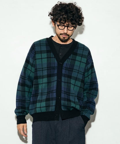 寬鬆版型V領格紋開衫 / 格倫格紋 / 蘇格蘭格紋