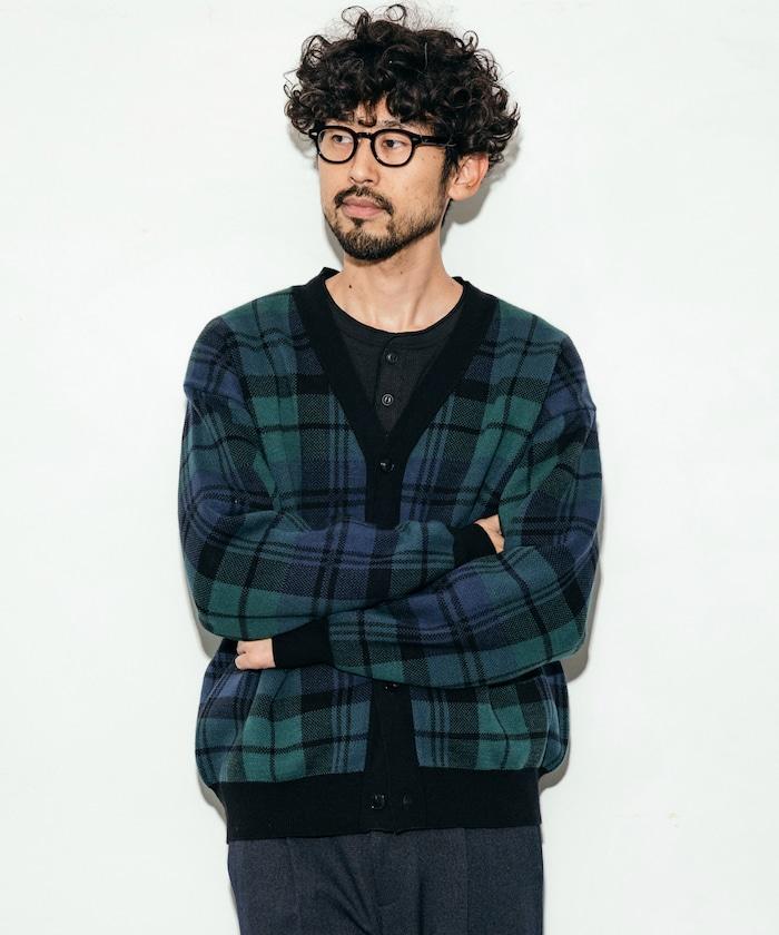 寬鬆版型V領格紋開衫 / 格倫格紋 / 蘇格蘭格紋