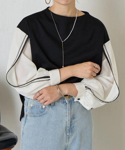 條紋袖針織上衣