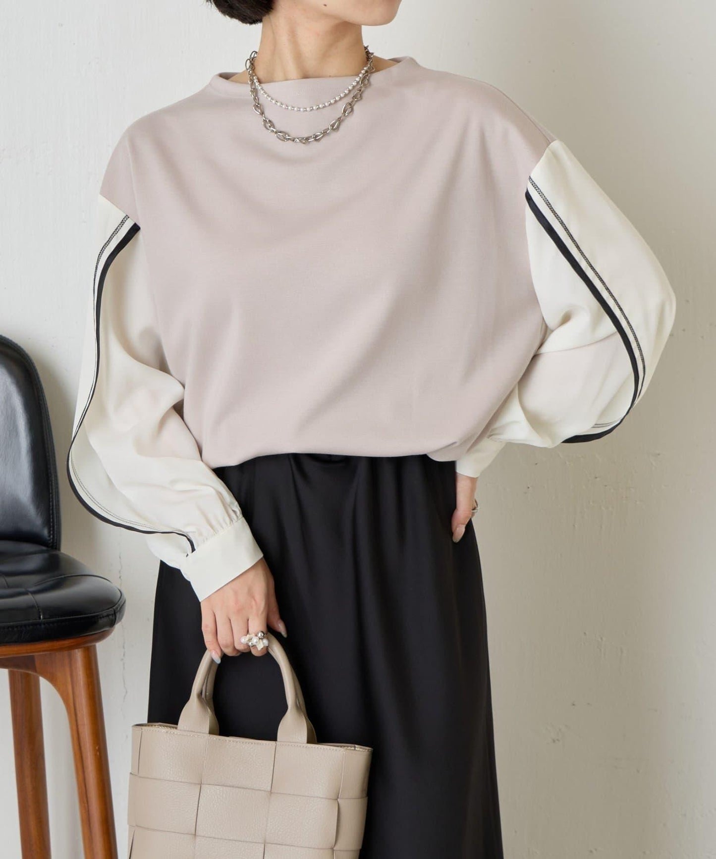 條紋袖針織上衣