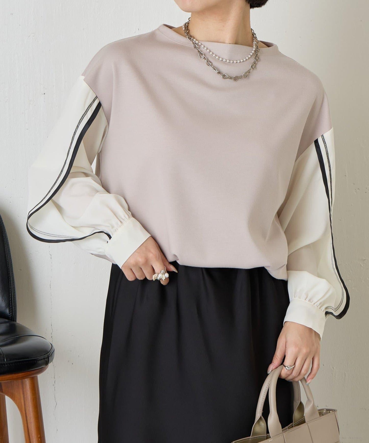 條紋袖針織上衣