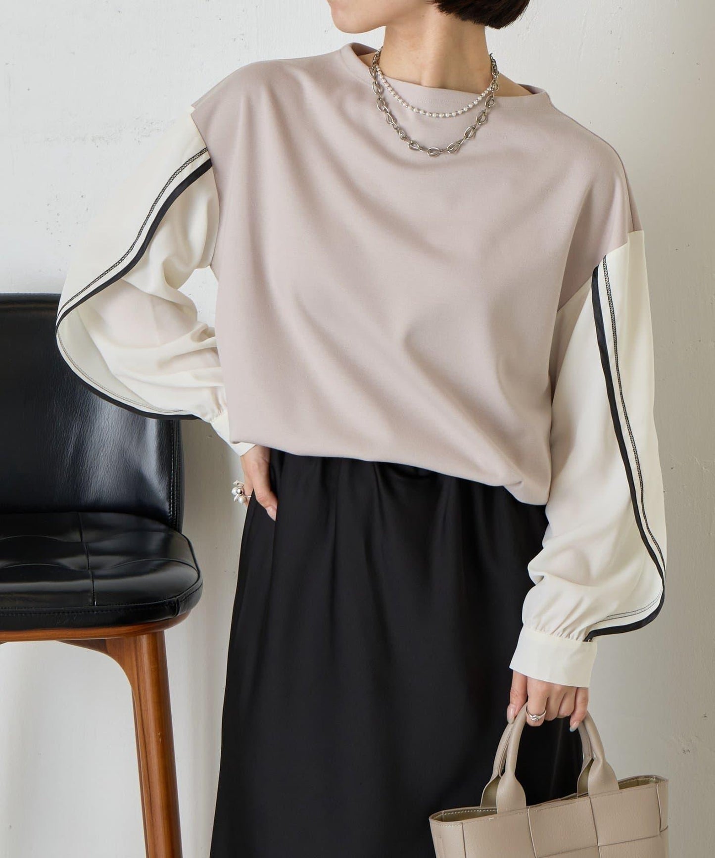 條紋袖針織上衣