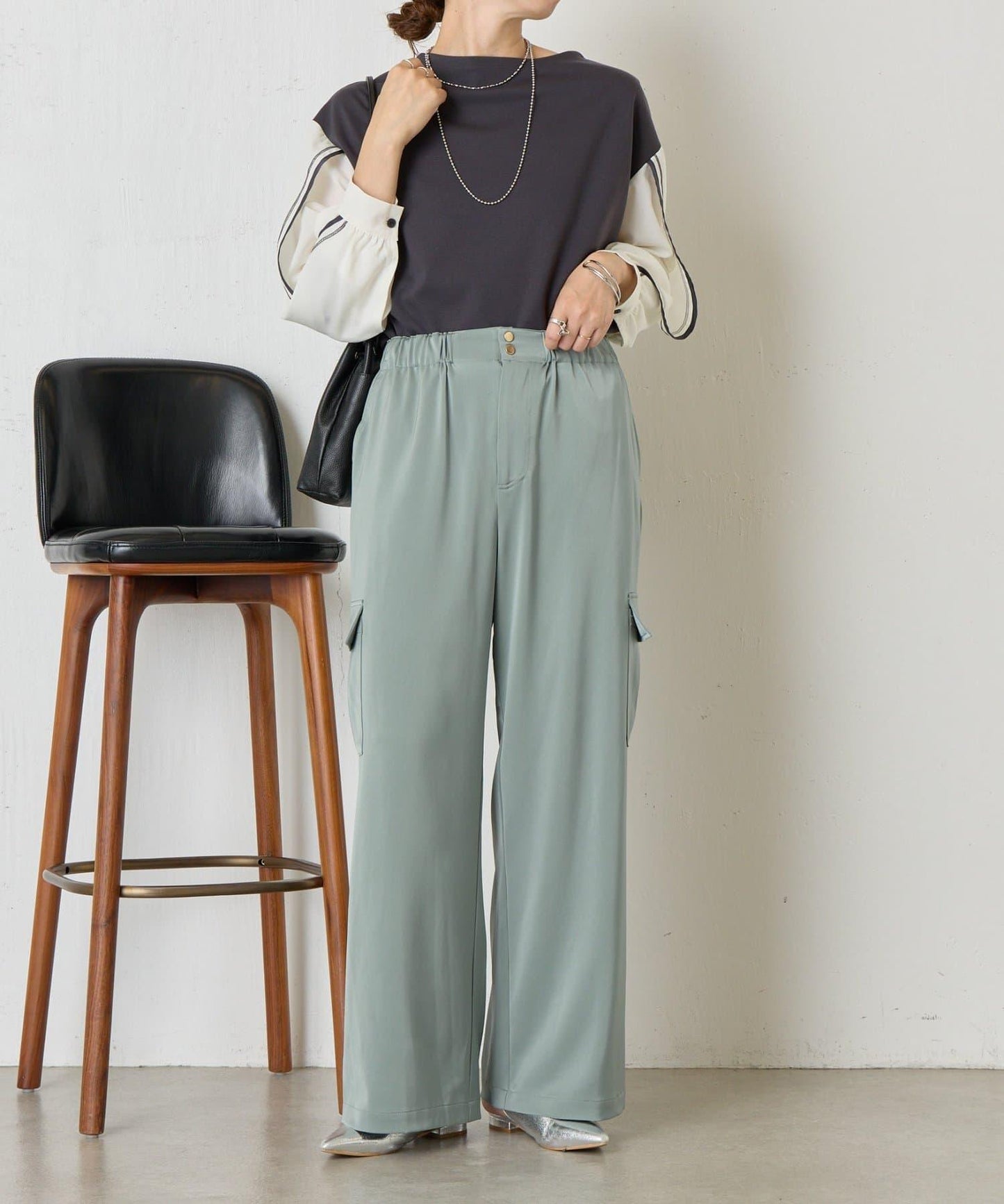 條紋袖針織上衣