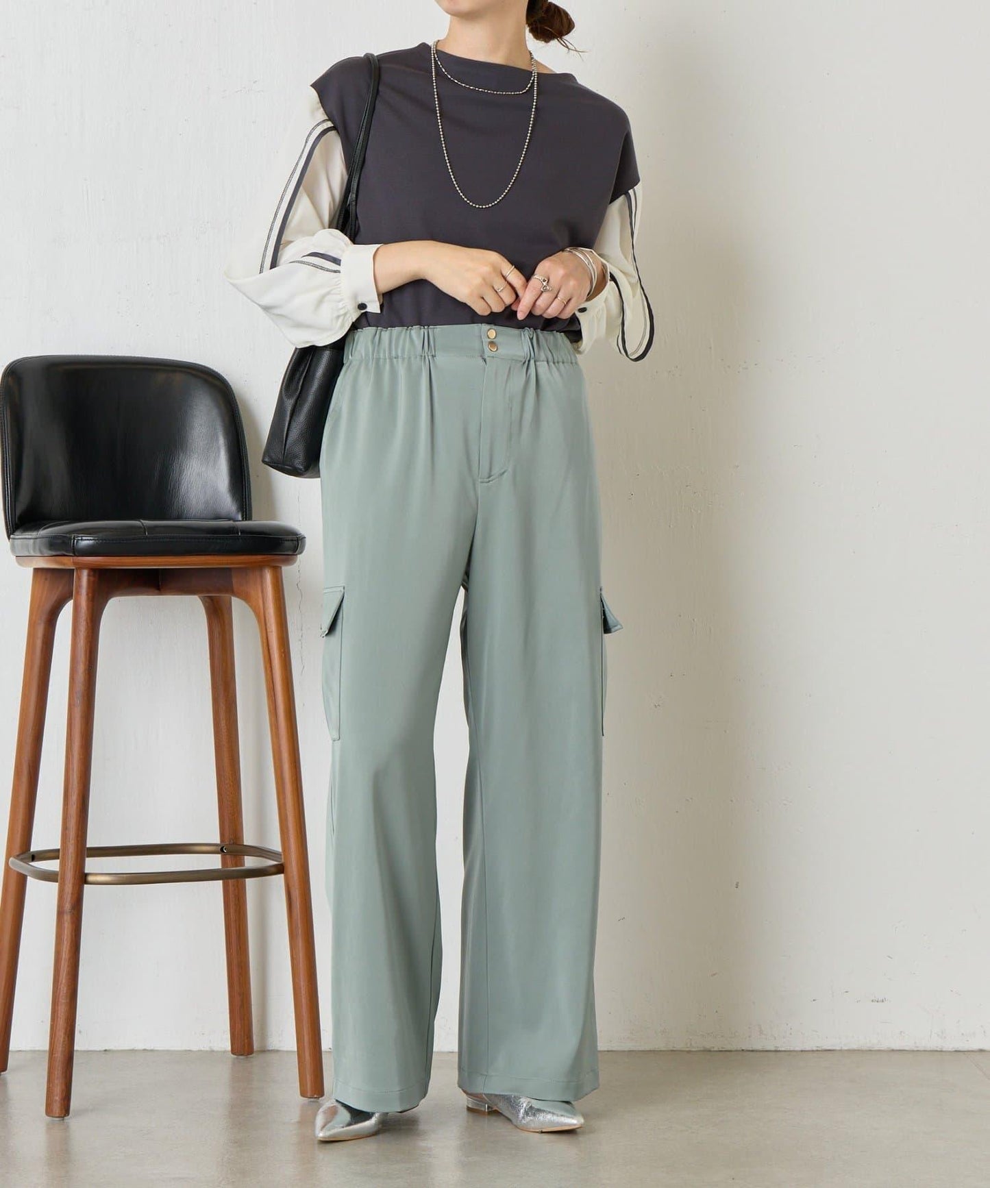 條紋袖針織上衣