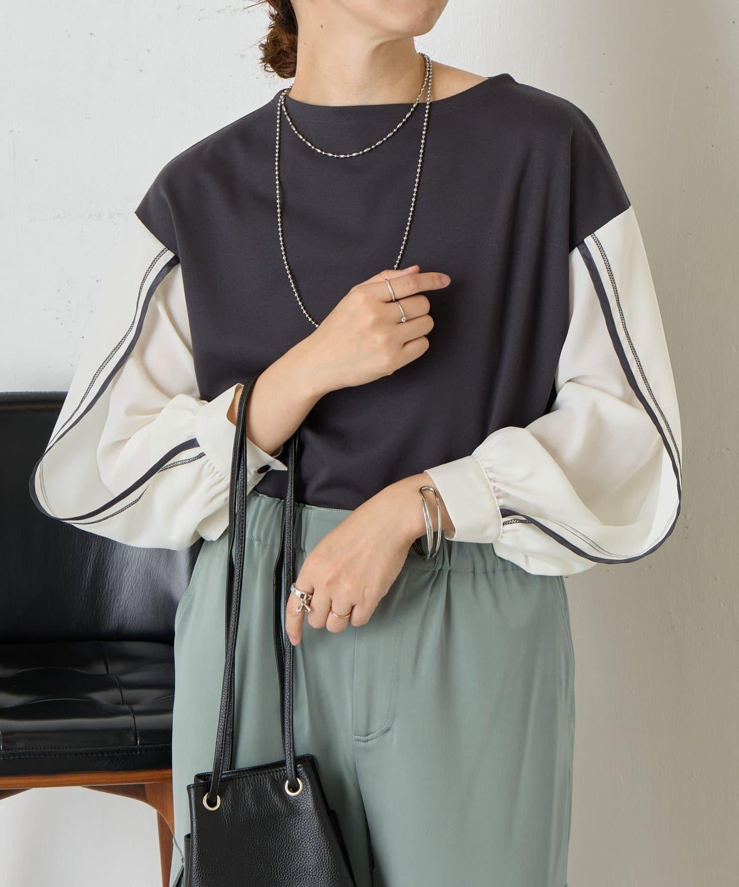 條紋袖針織上衣