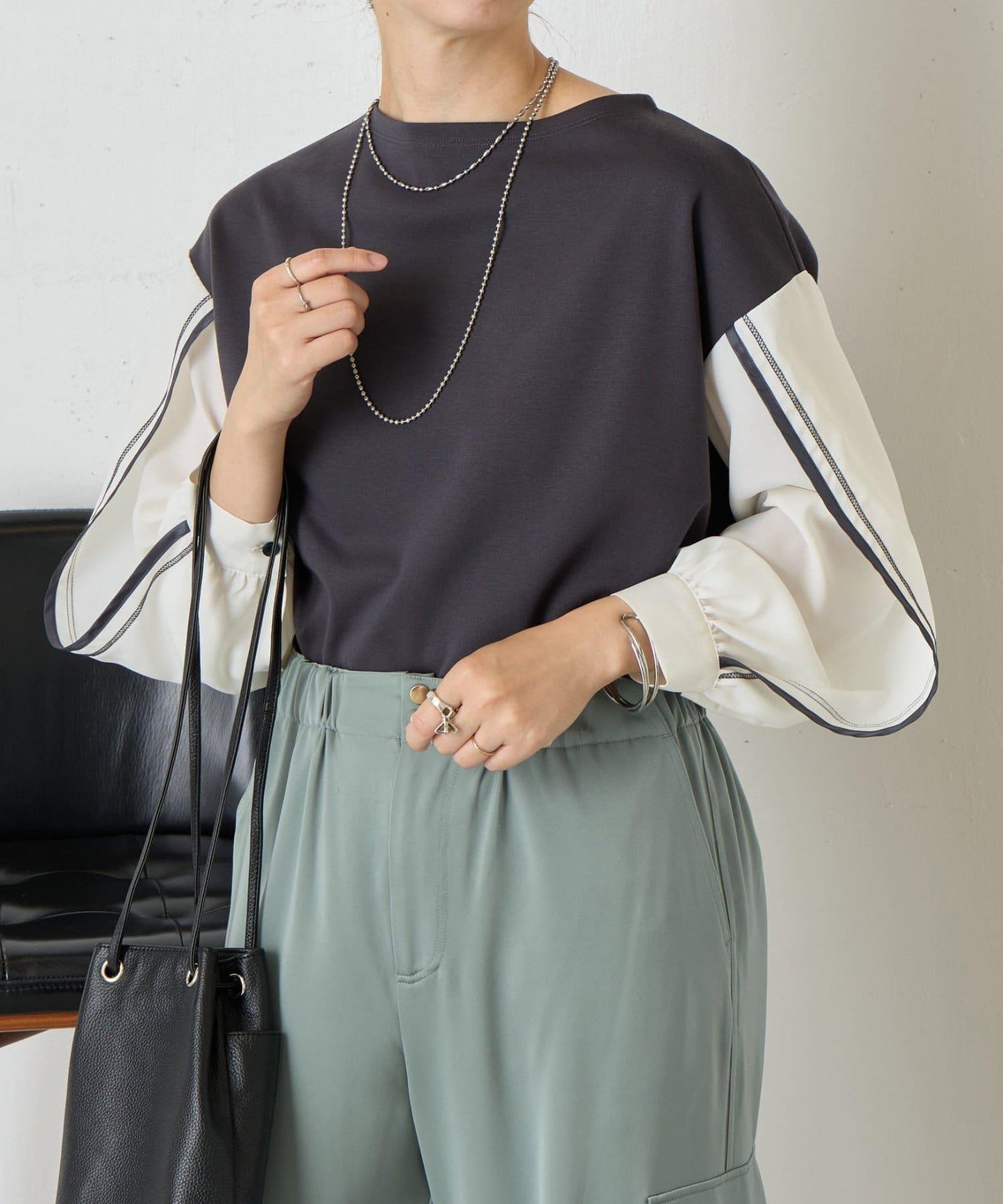 條紋袖針織上衣