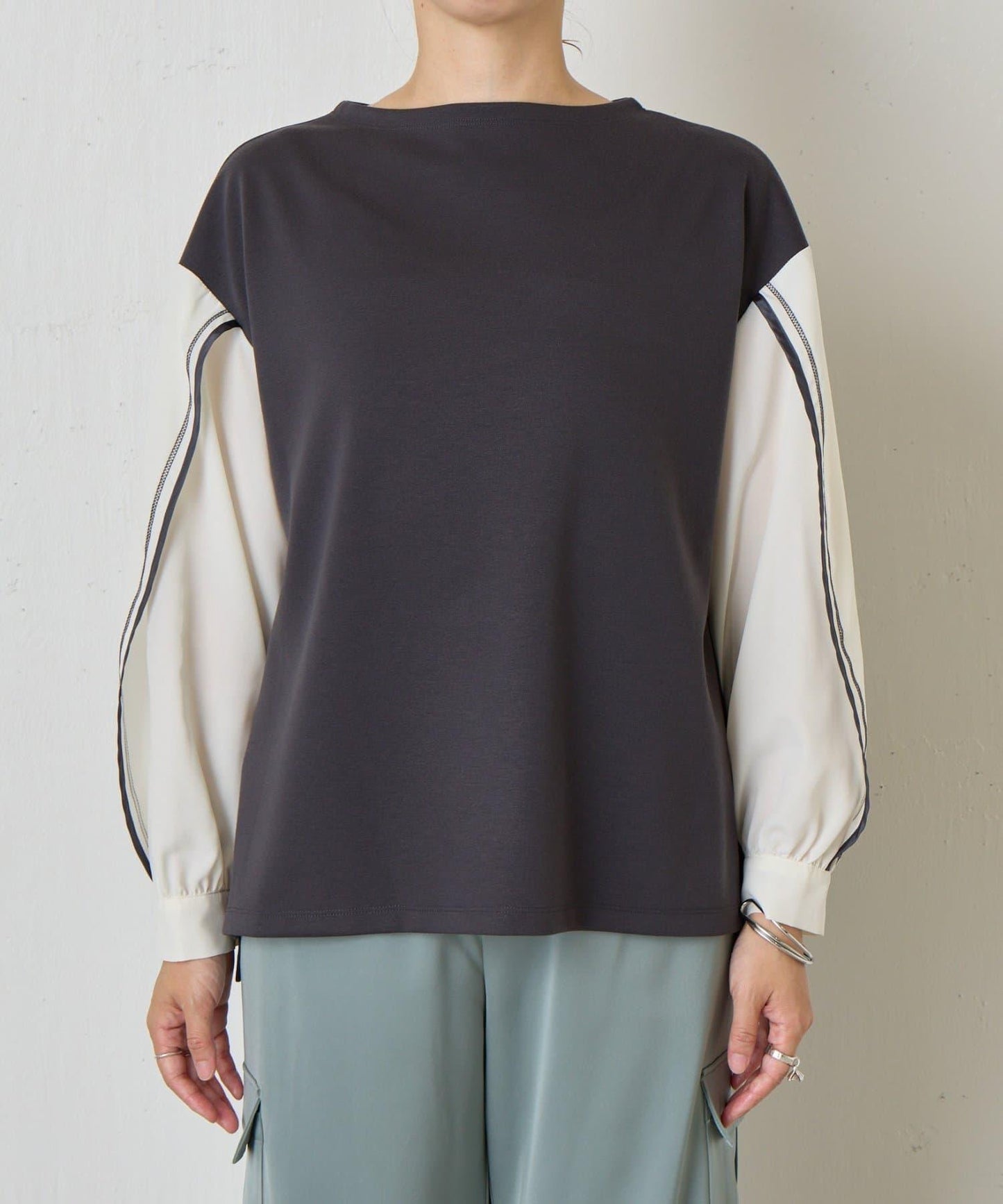 條紋袖針織上衣