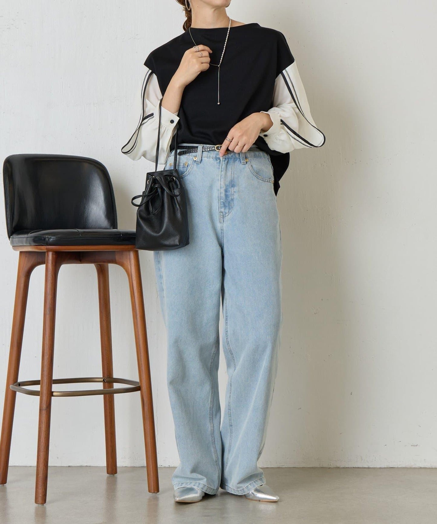 條紋袖針織上衣