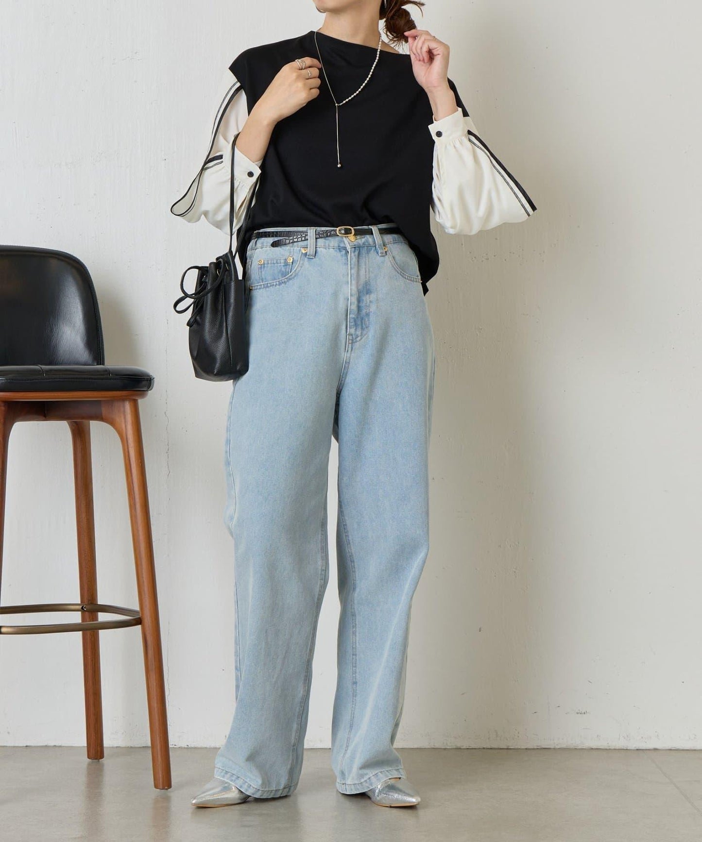 條紋袖針織上衣