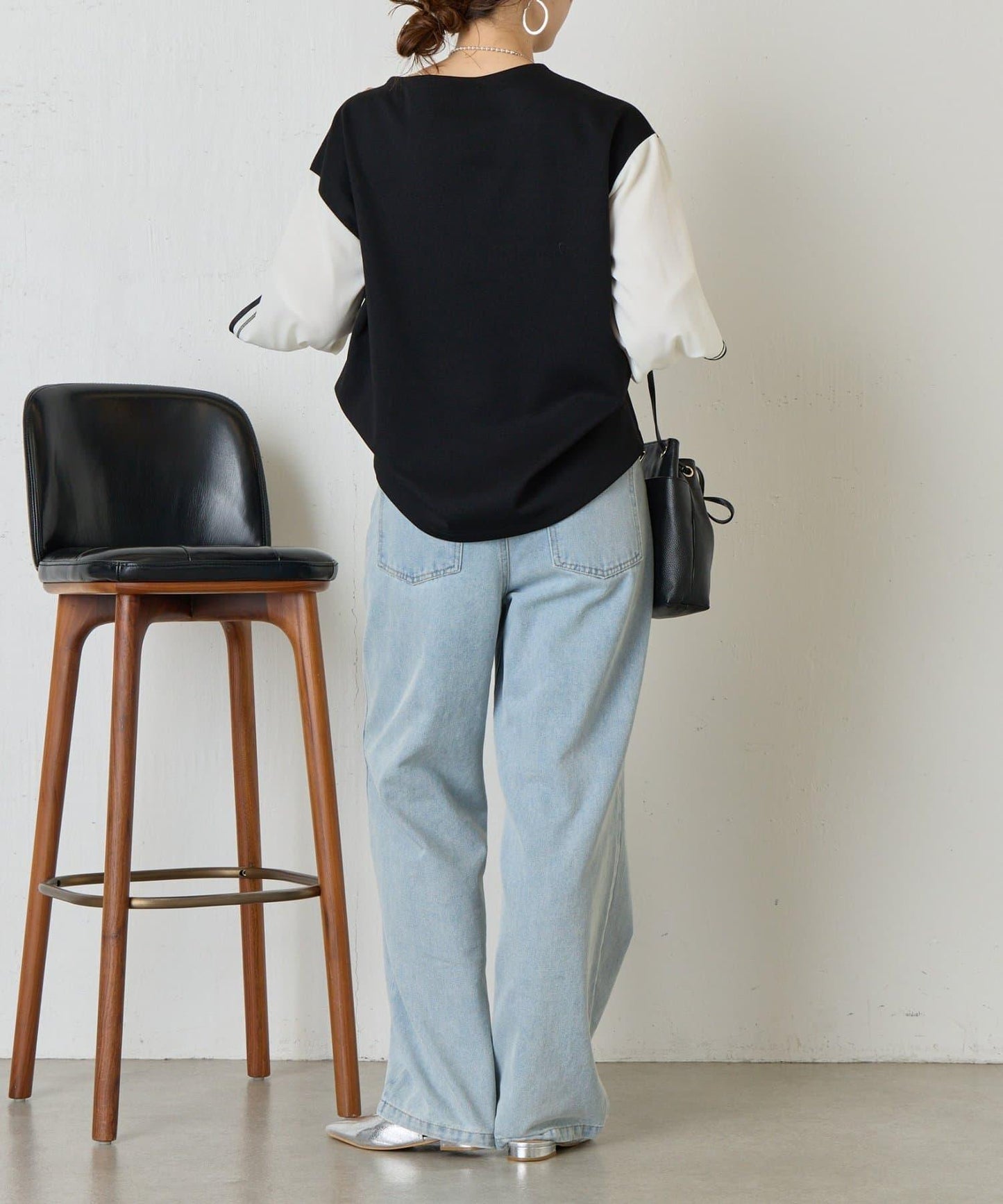 條紋袖針織上衣