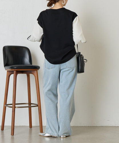 條紋袖針織上衣