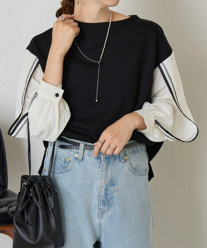 條紋袖針織上衣