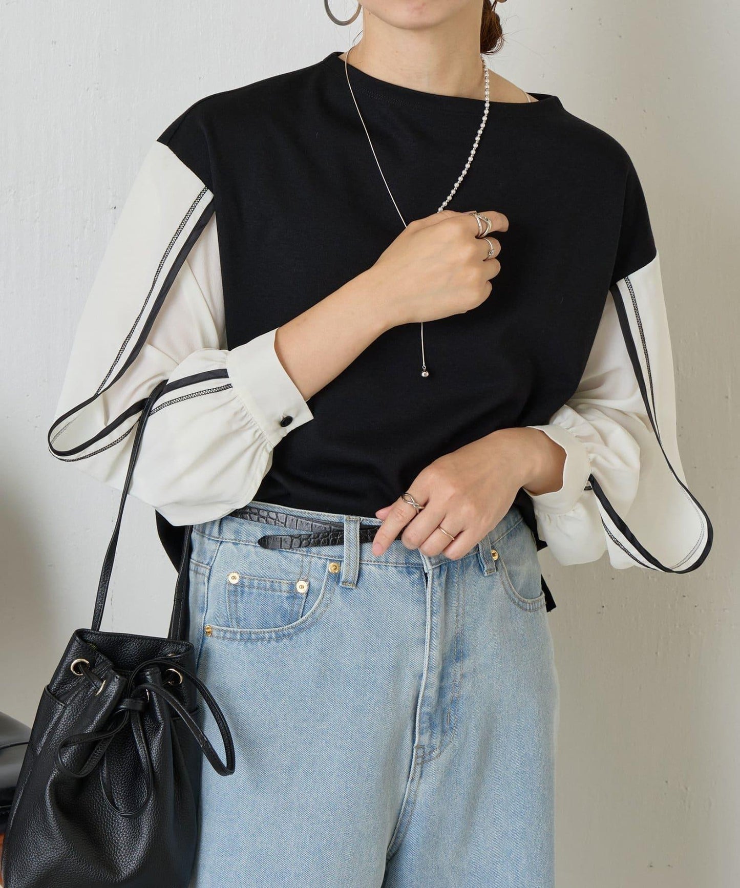 條紋袖針織上衣