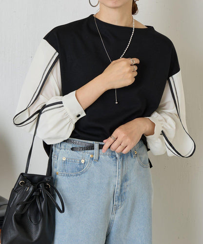 條紋袖針織上衣