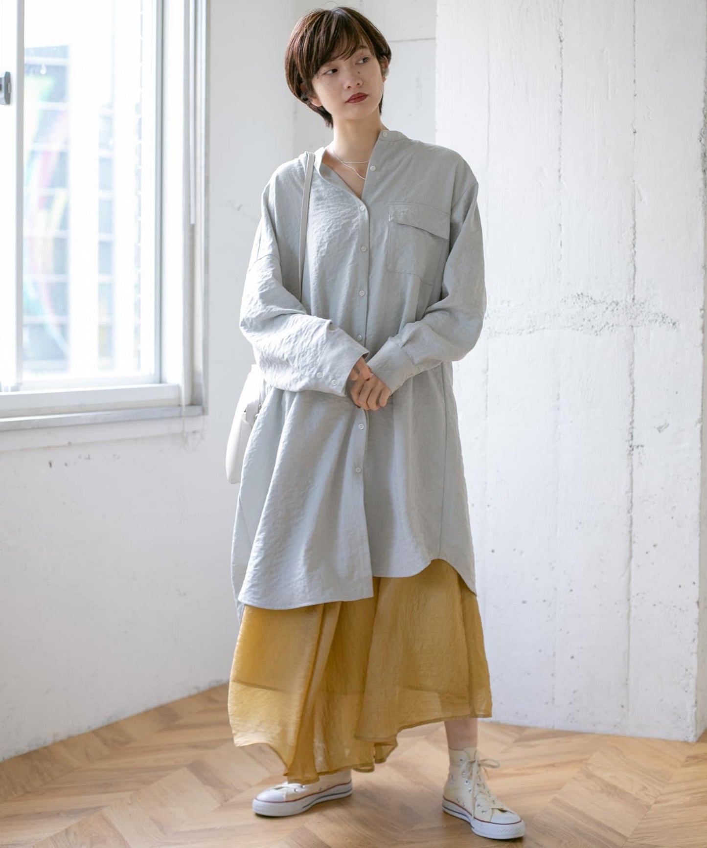 不對稱下襬雪紡長裙