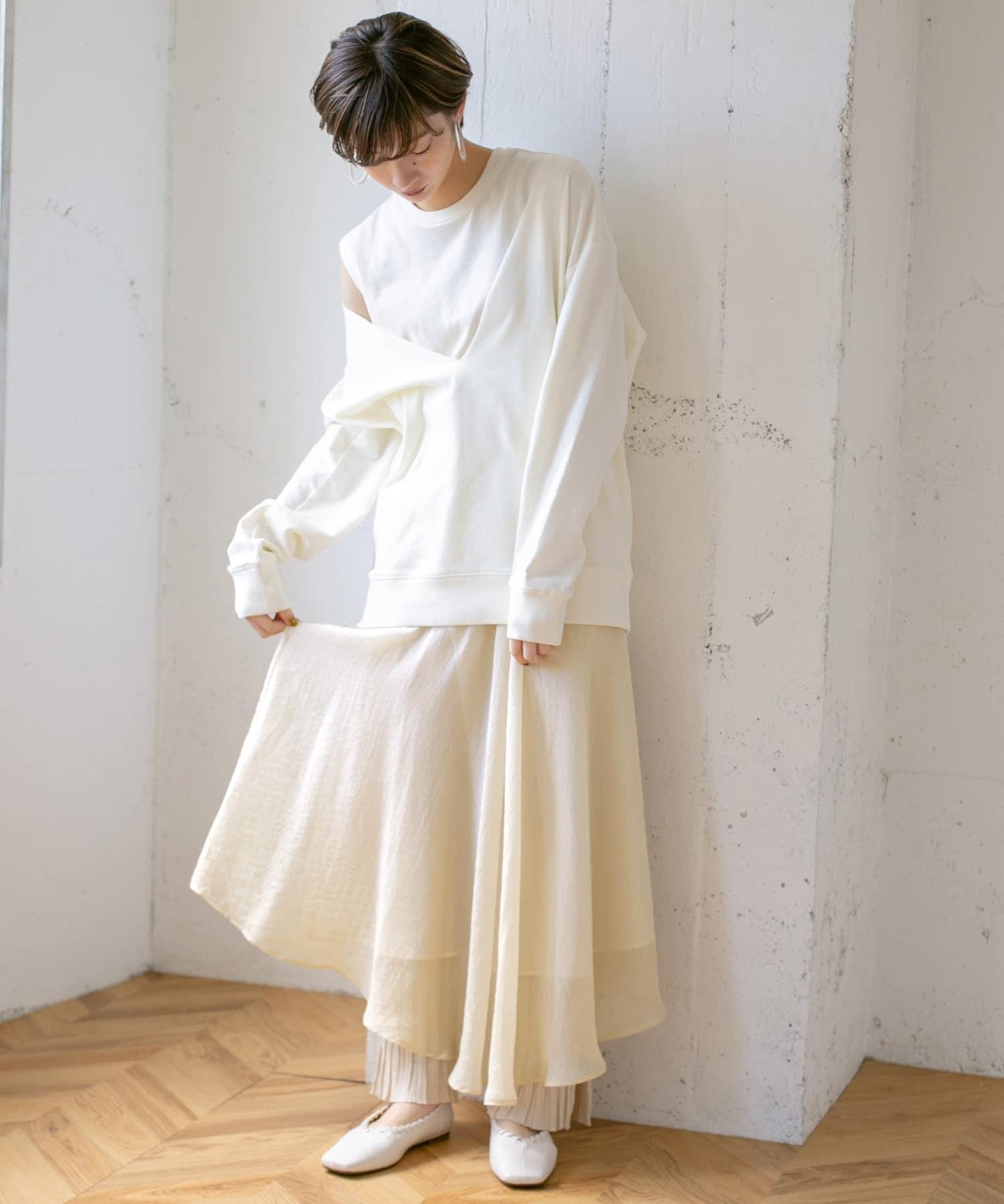 不對稱下襬雪紡長裙