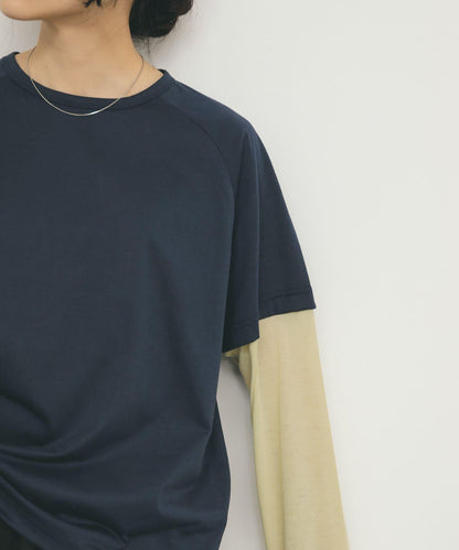 透視拼接插肩袖T恤