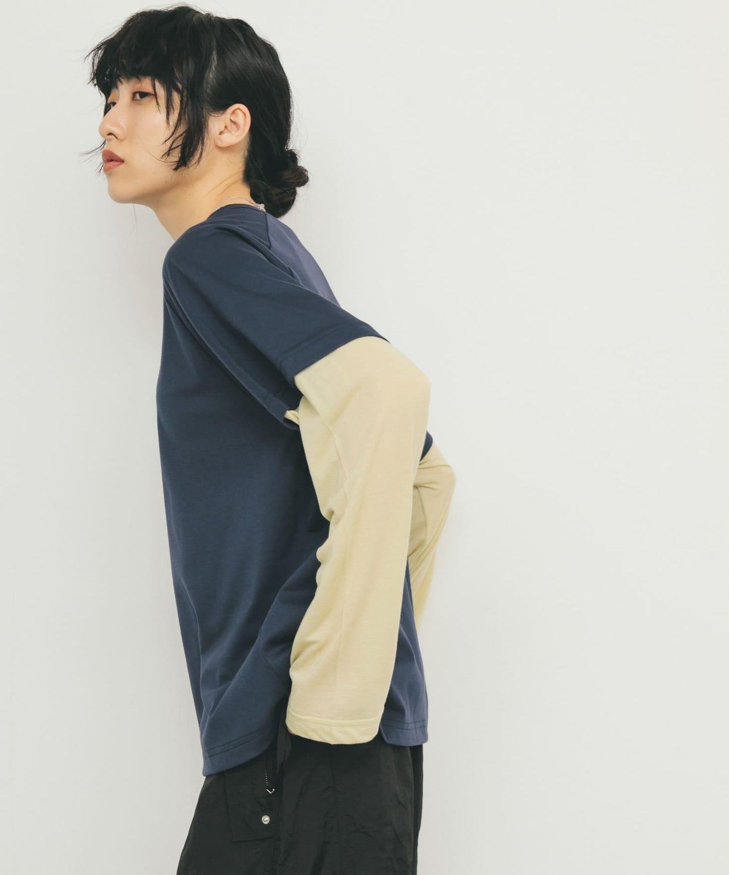 透視拼接插肩袖T恤