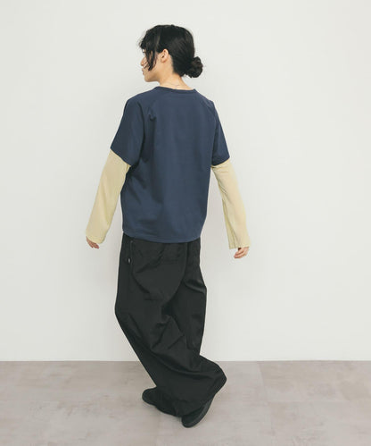 透視拼接插肩袖T恤