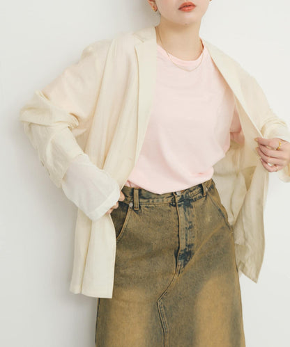 透視拼接插肩袖T恤