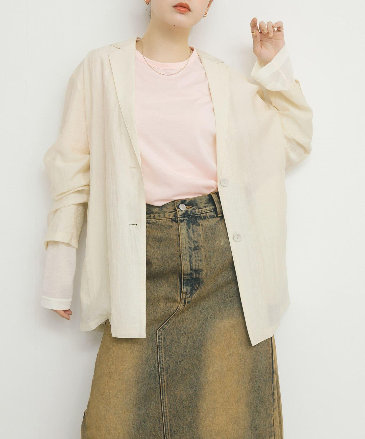 透視拼接插肩袖T恤