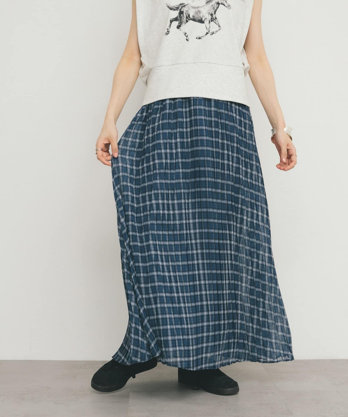 透視格紋百褶裙