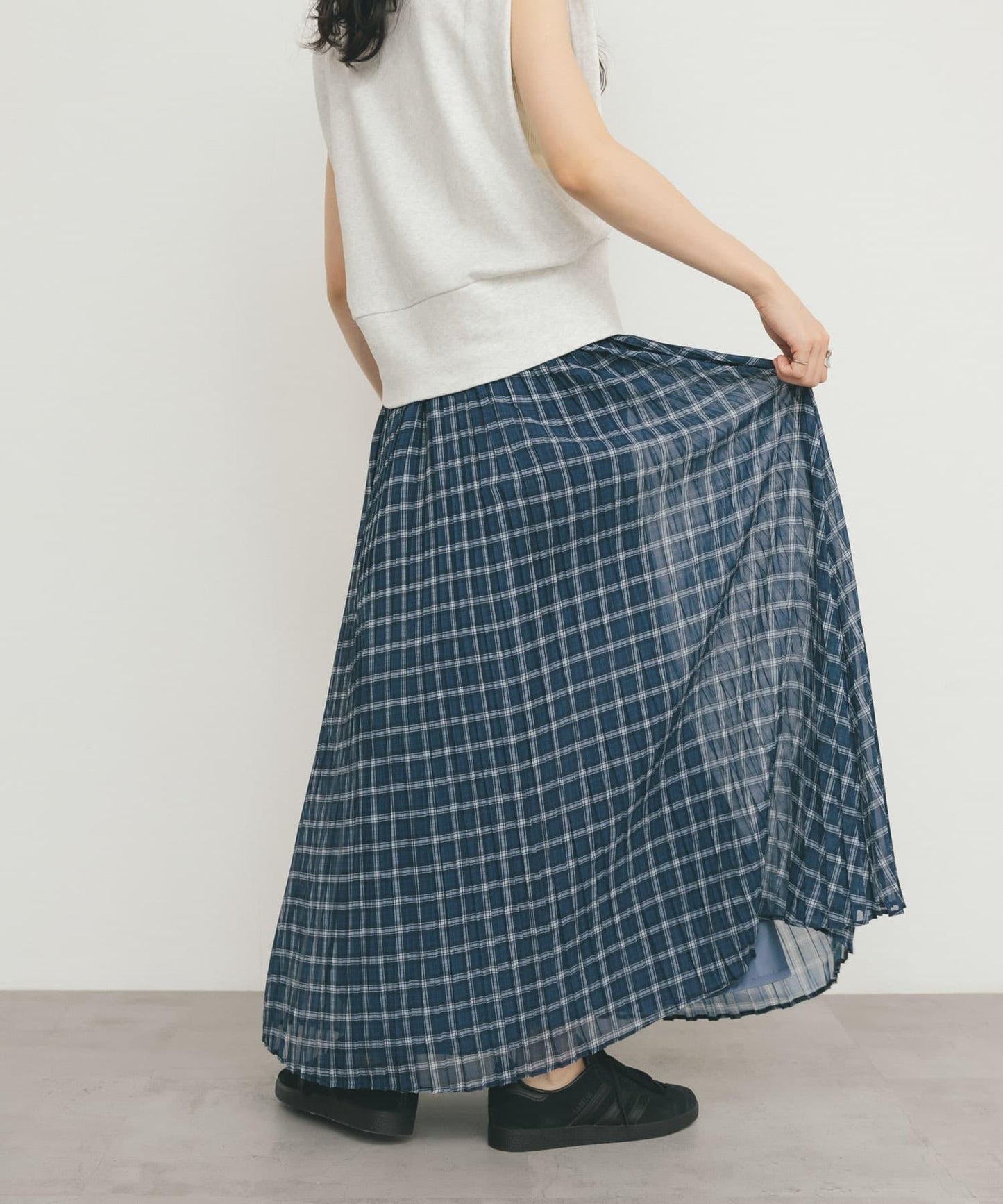 透視格紋百褶裙