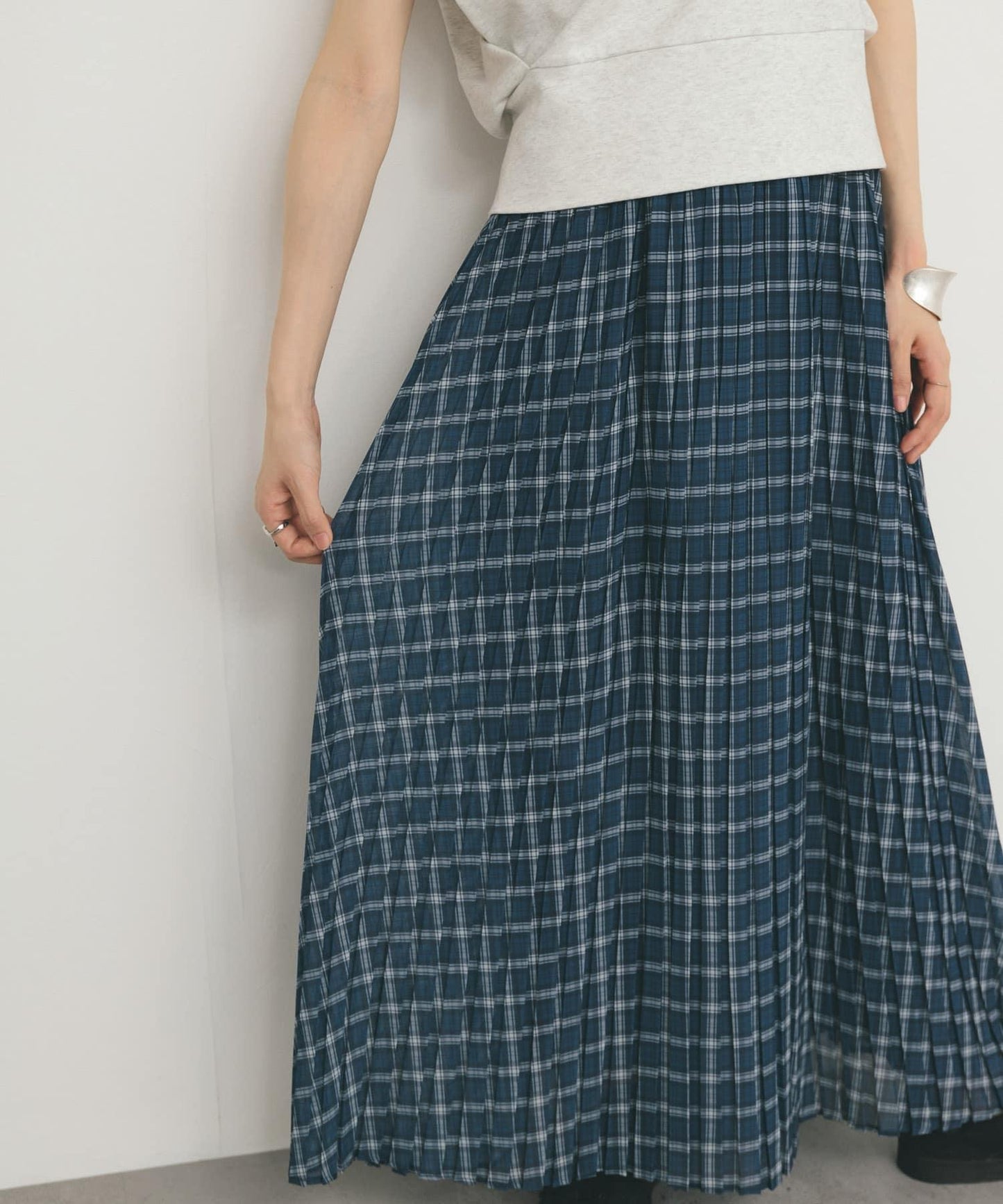 透視格紋百褶裙