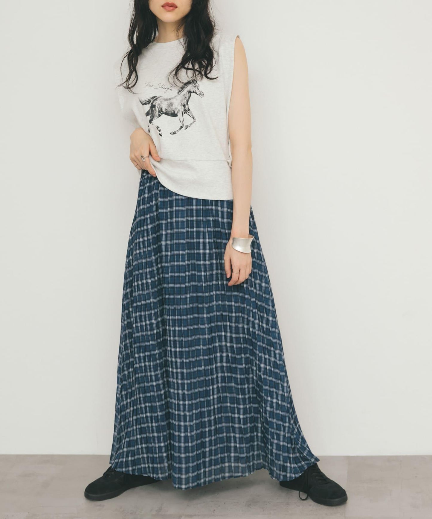 透視格紋百褶裙