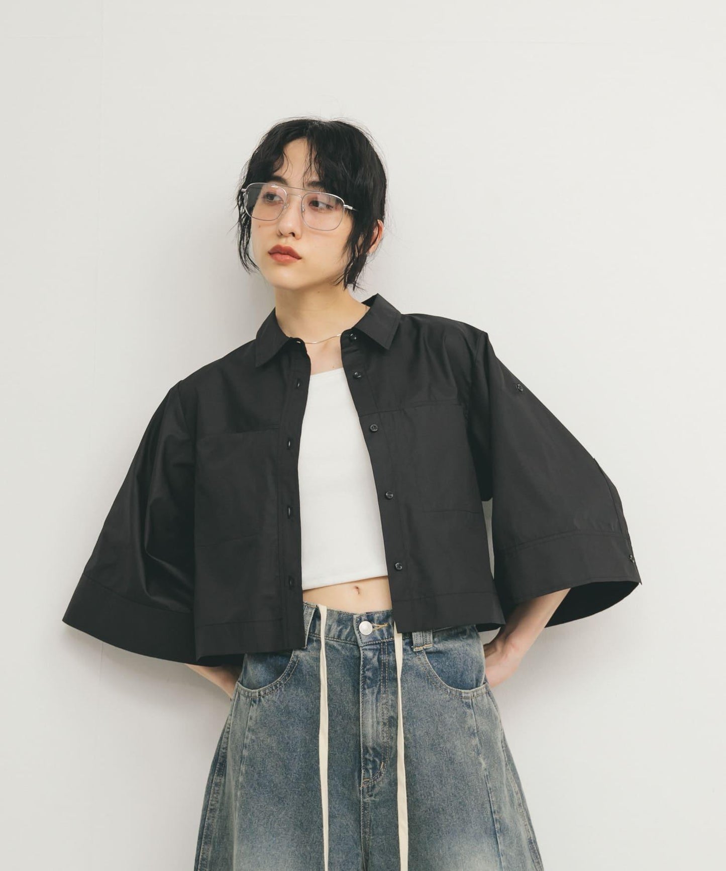 短款五分袖襯衫