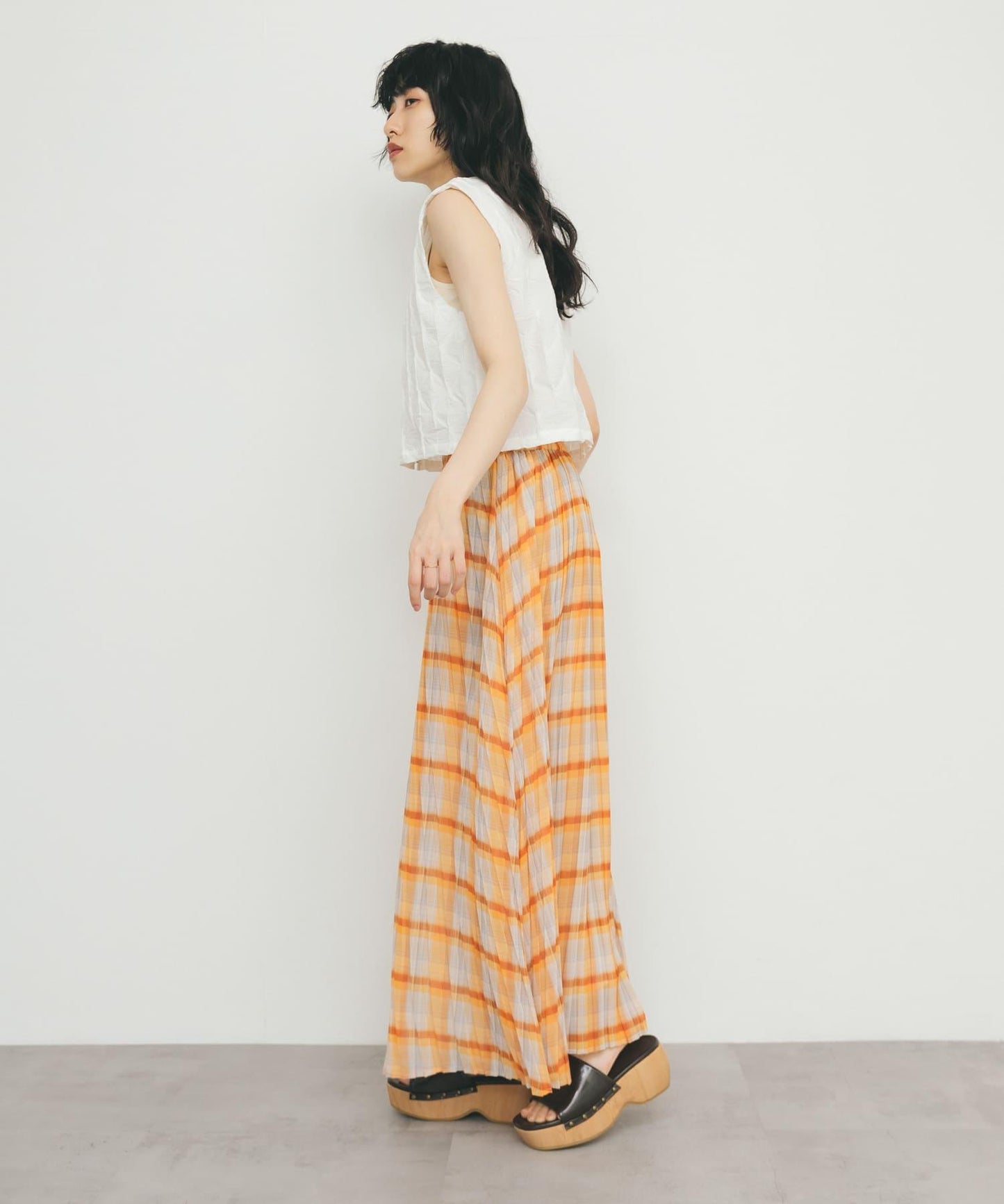 透視格紋百褶裙