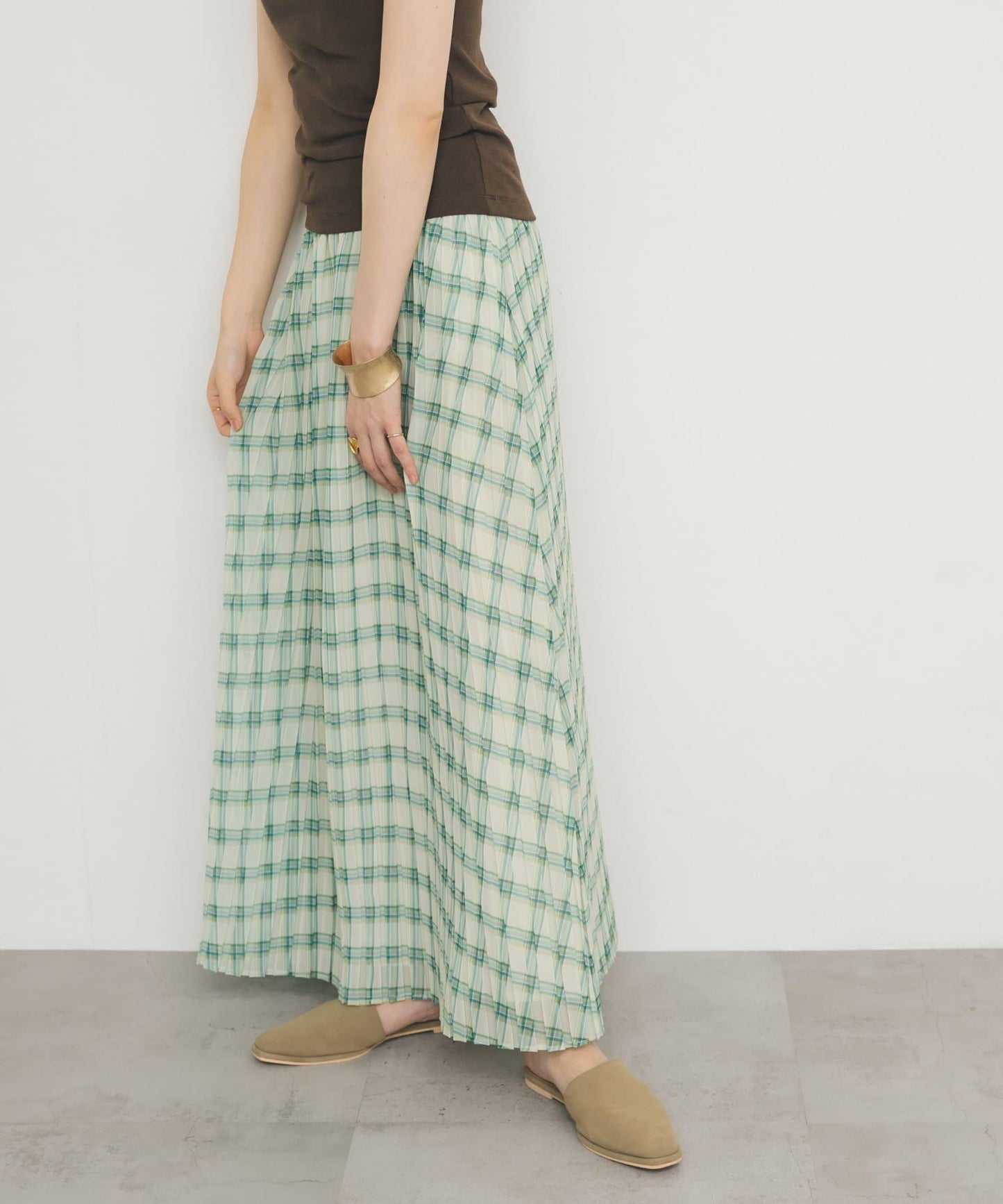 透視格紋百褶裙