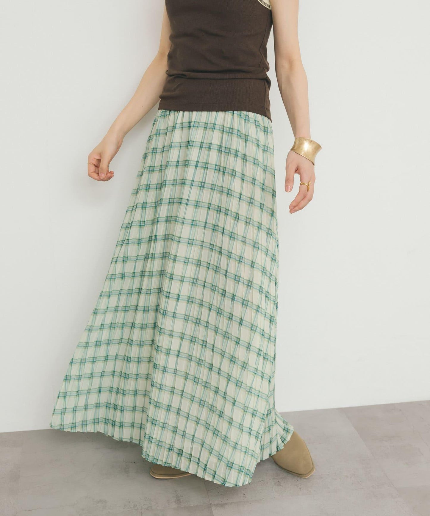 透視格紋百褶裙