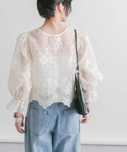 歐根紗刺繡短款襯衫