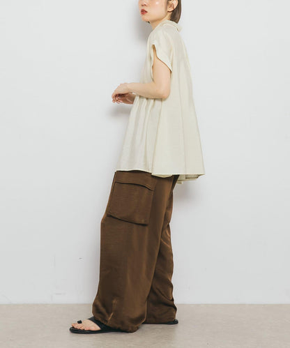 無袖褶皺喇叭襯衫